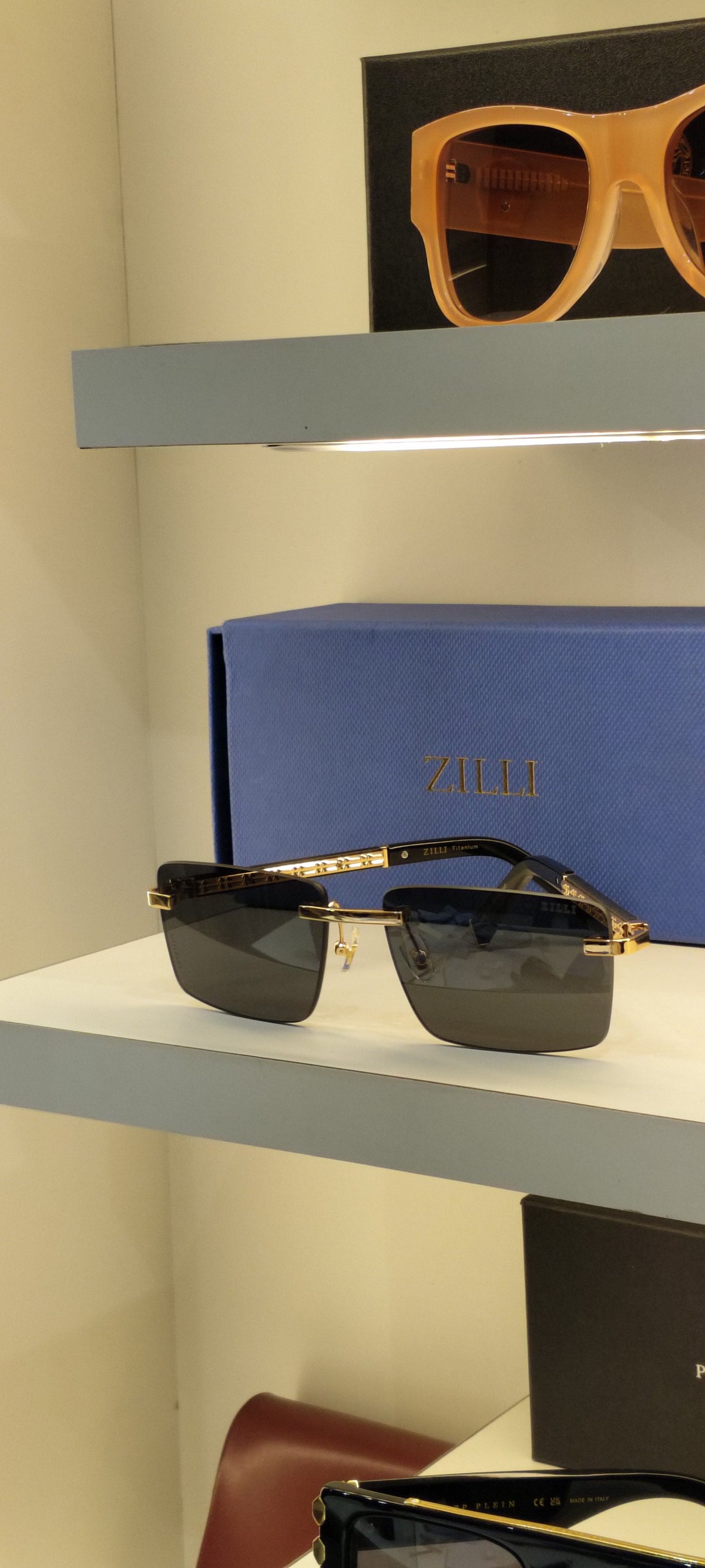 ZL — Gold Smoke Rectangular Sunglasses – Model 2 - actual product photograph 1