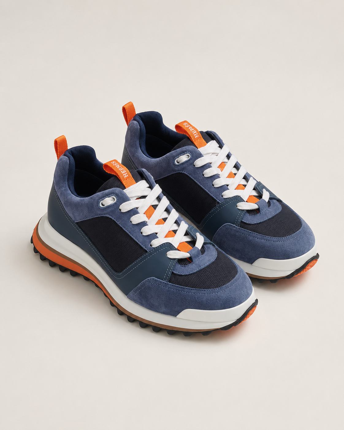 Men’s Navy & Orange Trail Sneakers - premium navy blue men's sneakers