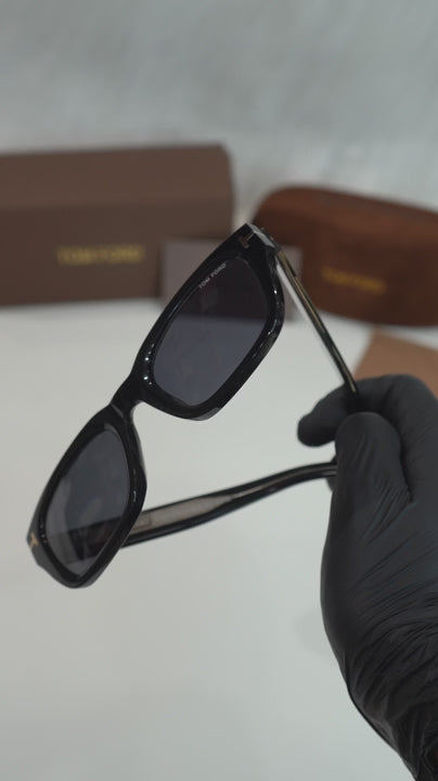 TF — Glossy Black Gold-T Square Sunglasses