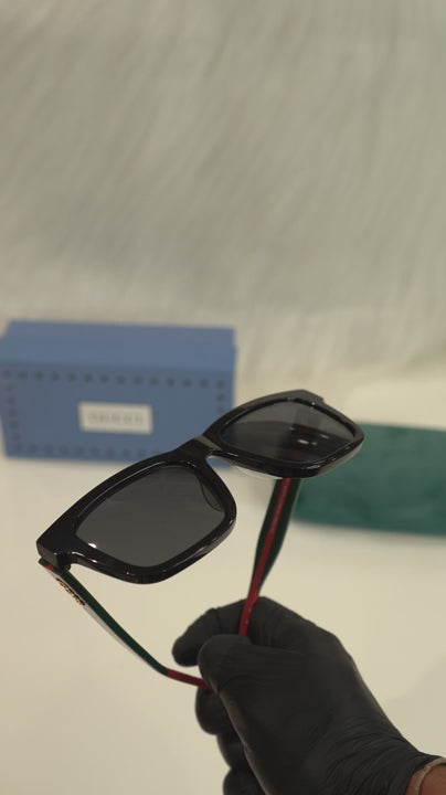 GG — Black Square Red & Green Temple Sunglasses