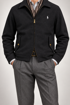 RL — Black Embroidered Full-Zip Jacket