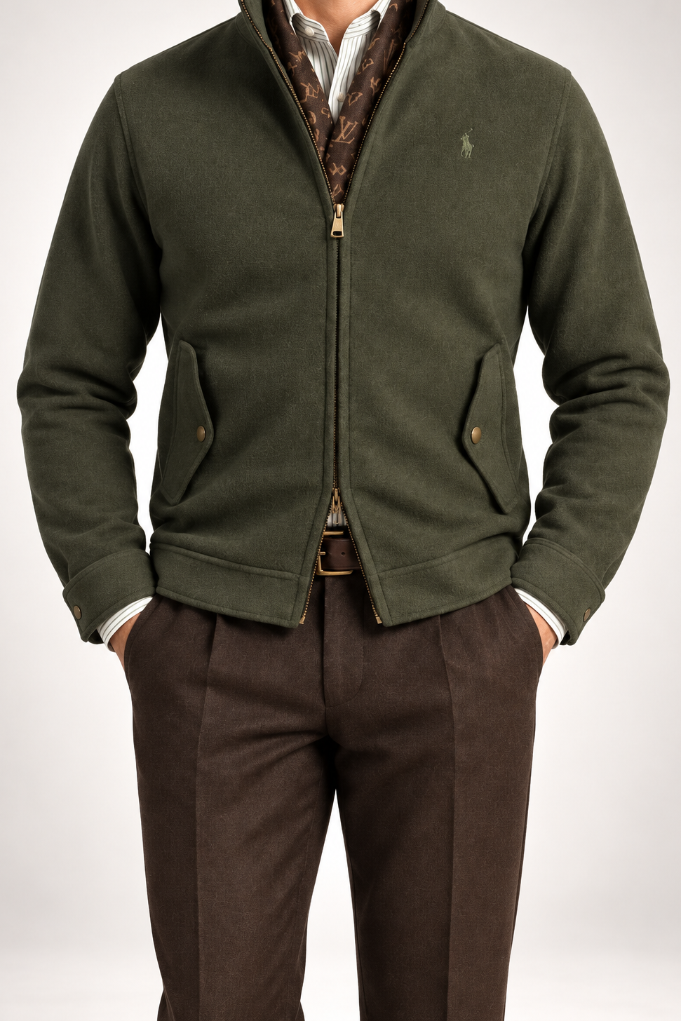 RL — Olive Embroidered Full-Zip Jacket — front