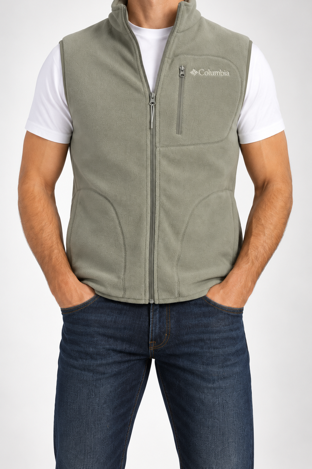 CLMB — Sage-Green Full-Zip Fleece Gilet — front