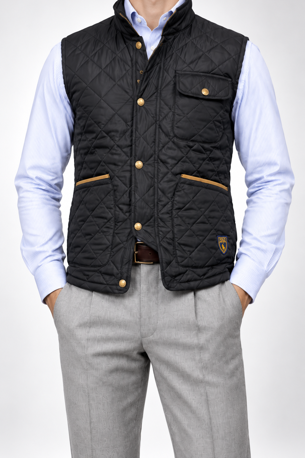 RL — Charcoal Diamond-Quilted Gilet — front