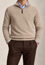 RL — Oatmeal Tonal-Emblem Quarter-Zip Pullover