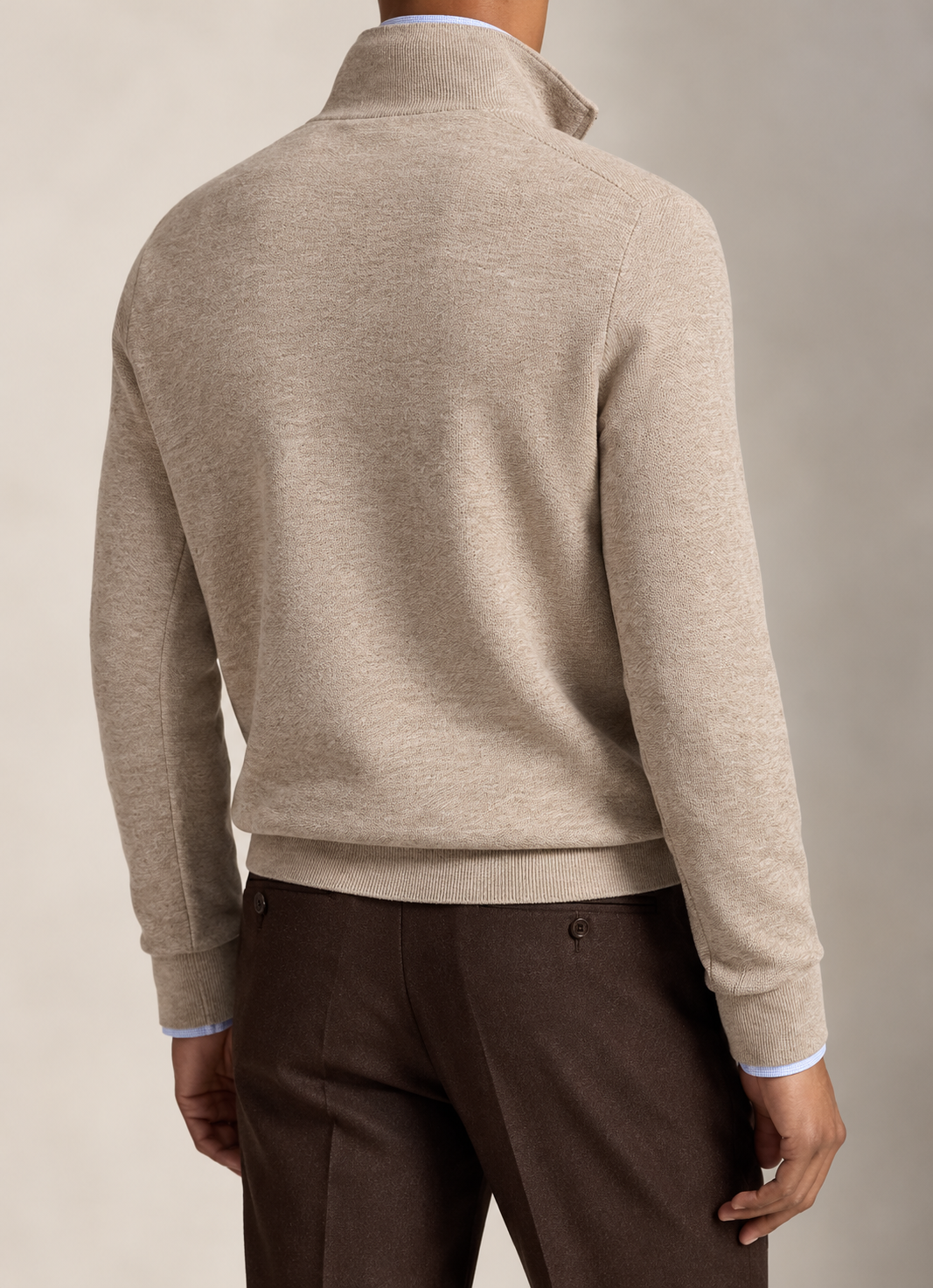 RL — Oatmeal Tonal-Emblem Quarter-Zip Pullover — back