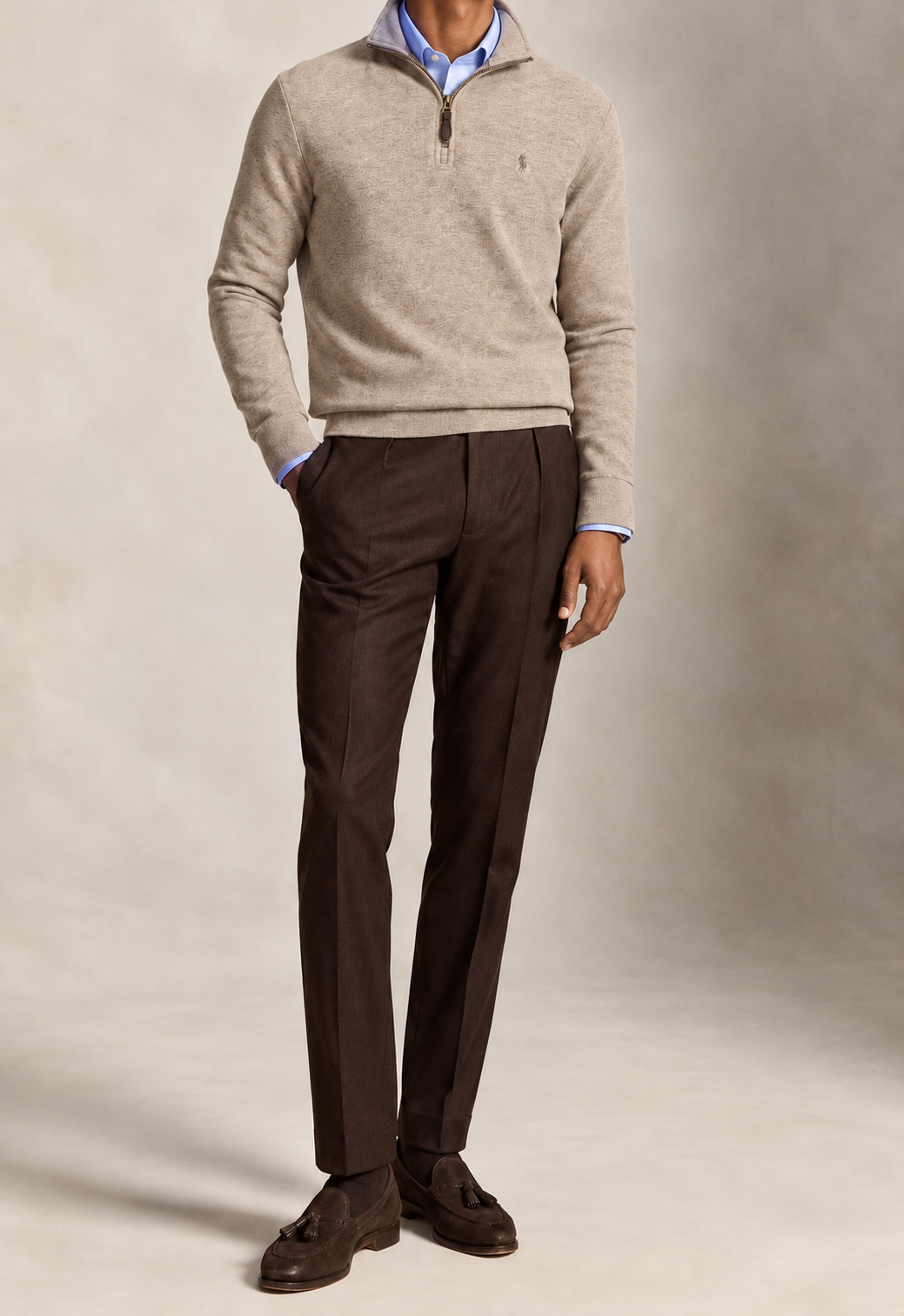 RL — Oatmeal Tonal-Emblem Quarter-Zip Pullover — additional