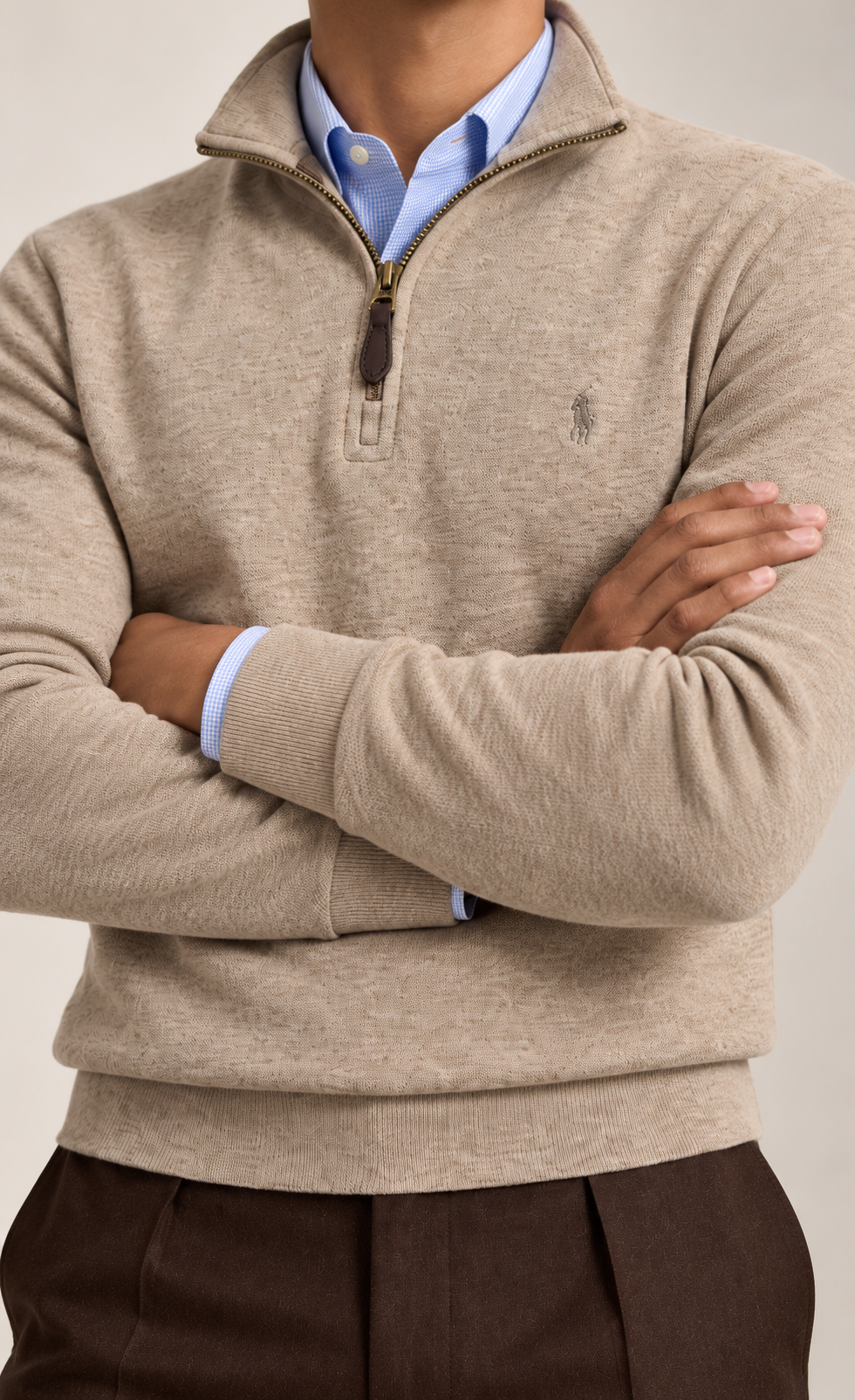RL — Oatmeal Tonal-Emblem Quarter-Zip Pullover — additional