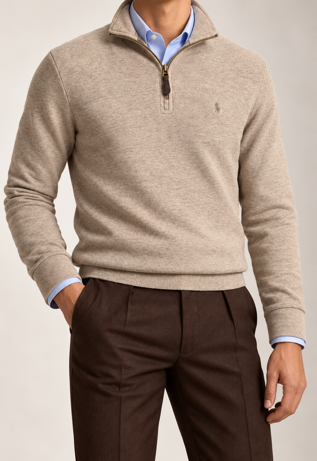 RL — Oatmeal Tonal-Emblem Quarter-Zip Pullover — additional