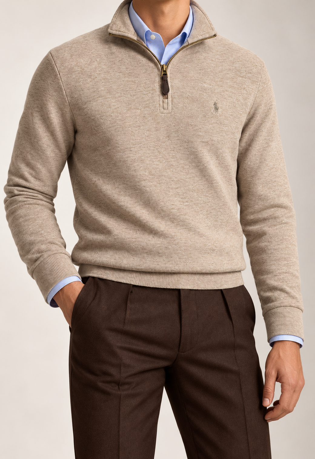 RL — Oatmeal Tonal-Emblem Quarter-Zip Pullover — additional