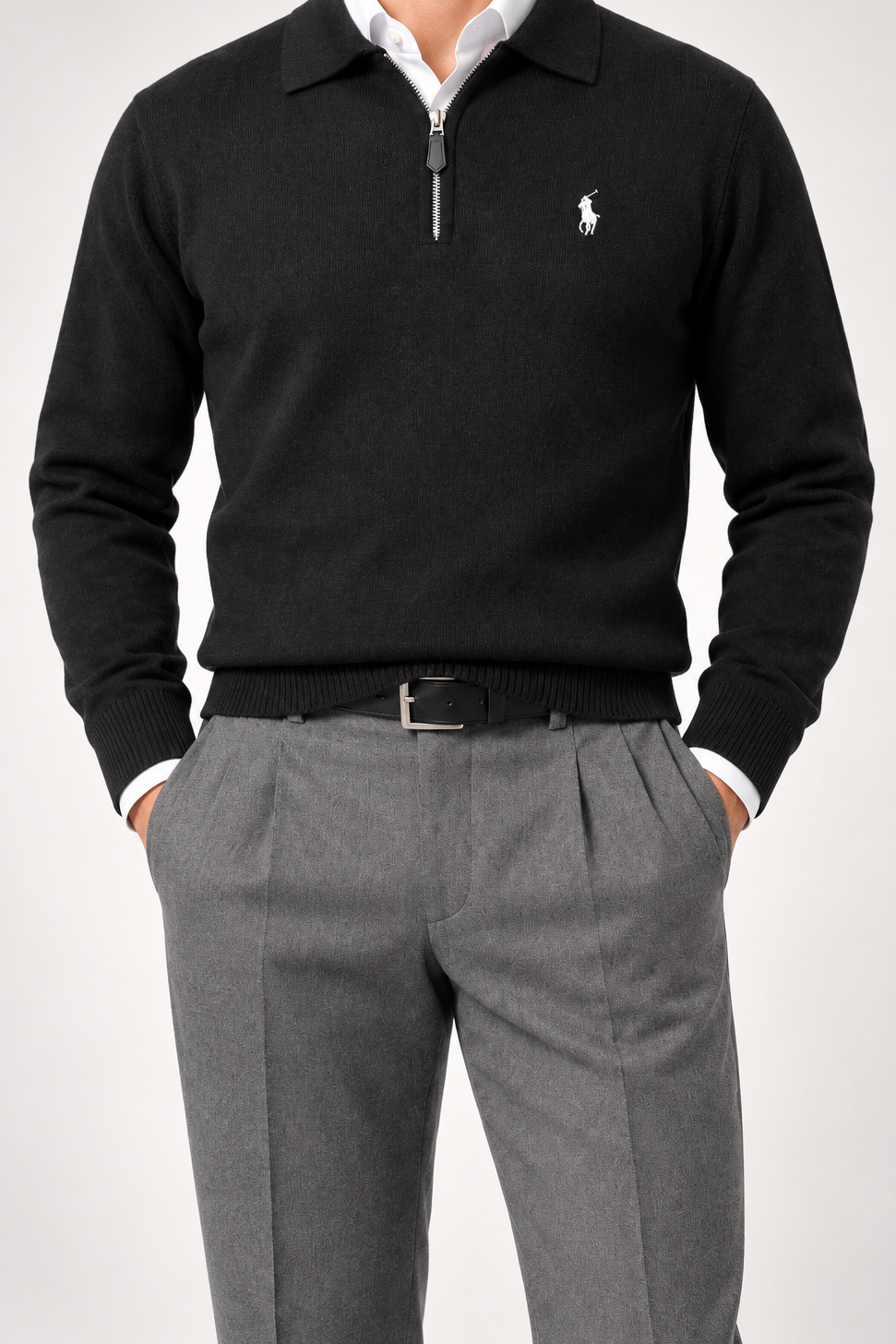 RL — Charcoal Embroidered Quarter-Zip Pullover — front