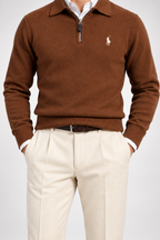 RL — Chestnut Embroidered Quarter-Zip Pullover