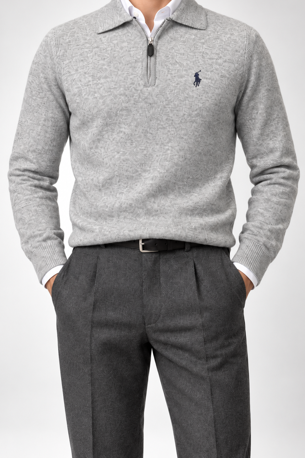 RL — Light-Grey Embroidered Quarter-Zip Pullover — front