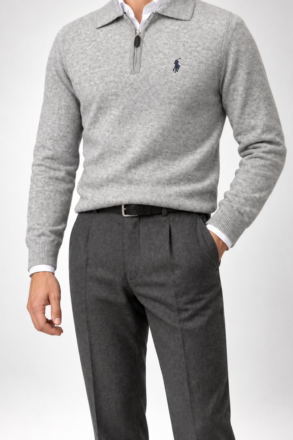 RL — Light-Grey Embroidered Quarter-Zip Pullover — additional