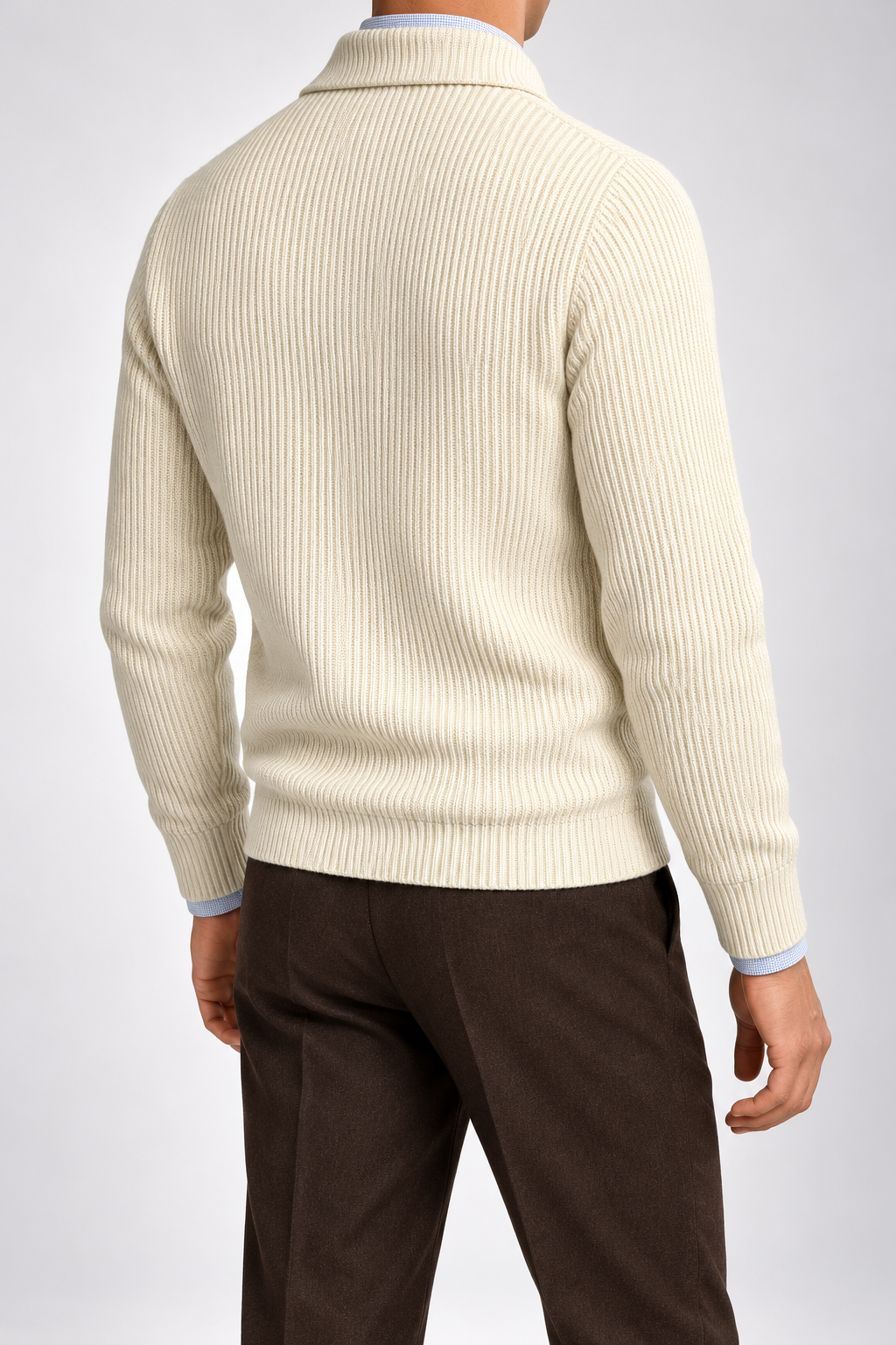 RL — Ivory Ribbed Quarter-Zip Pullover — back