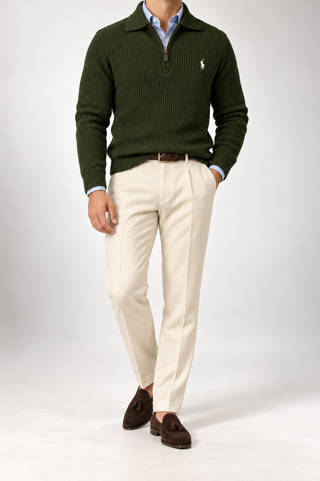 RL — Olive Ribbed Quarter-Zip Pullover — additional