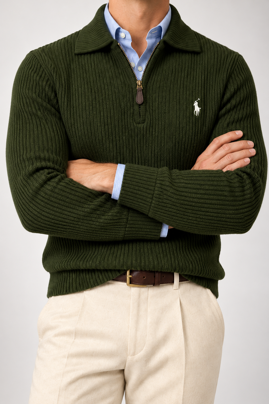 RL — Olive Ribbed Quarter-Zip Pullover — additional