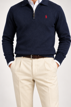 RL — Navy Red-Emblem Quarter-Zip Pullover