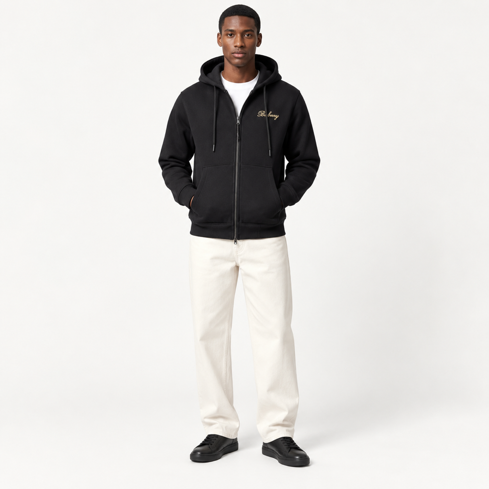BRBRY — Black Check-Script Full-Zip Hoodie — additional
