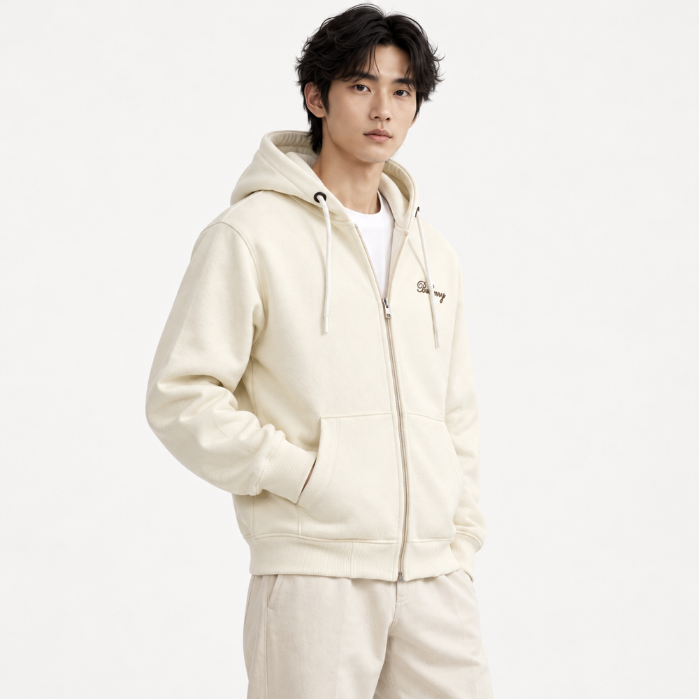 BRBRY — Cream Check-Script Full-Zip Hoodie — side