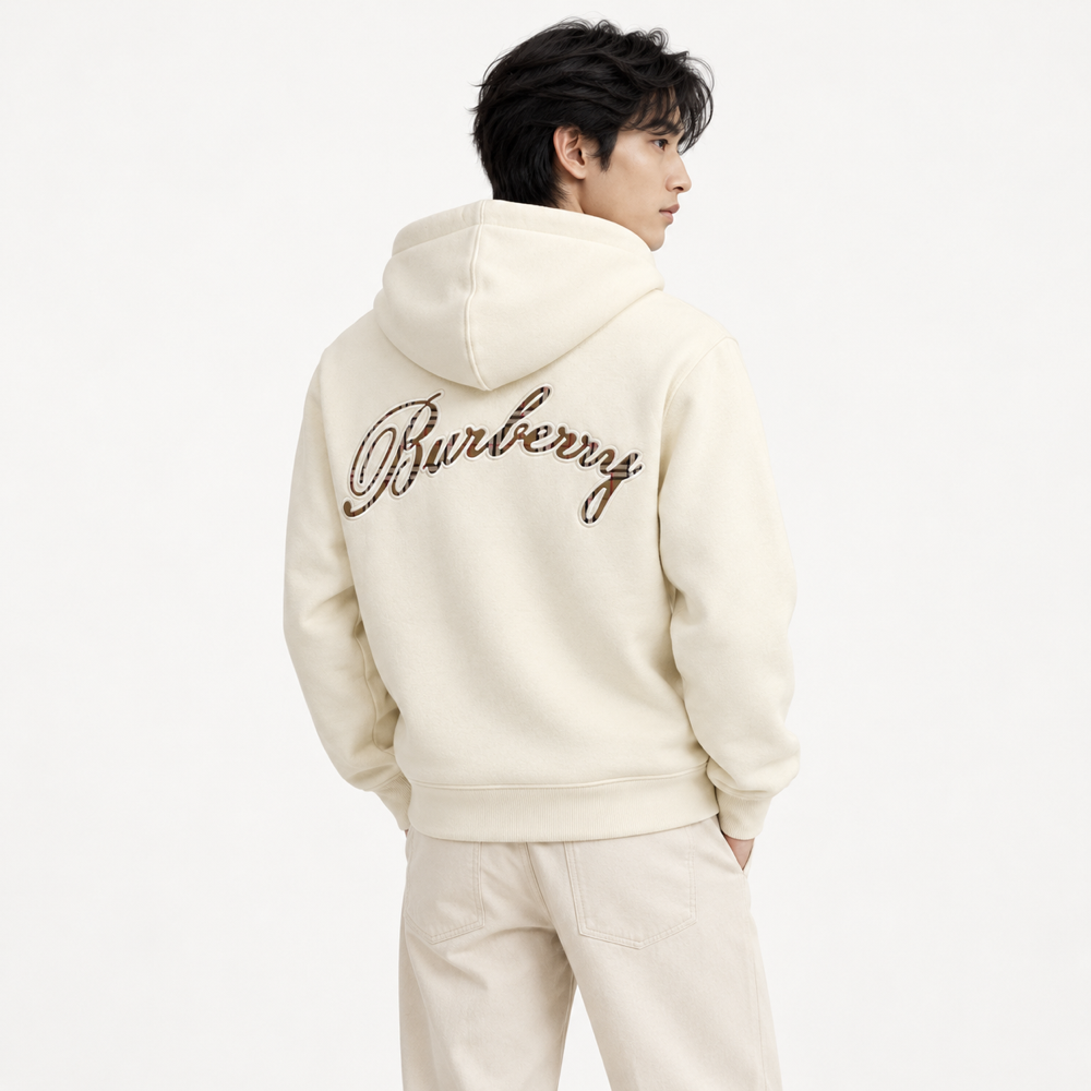 BRBRY — Cream Check-Script Full-Zip Hoodie — back