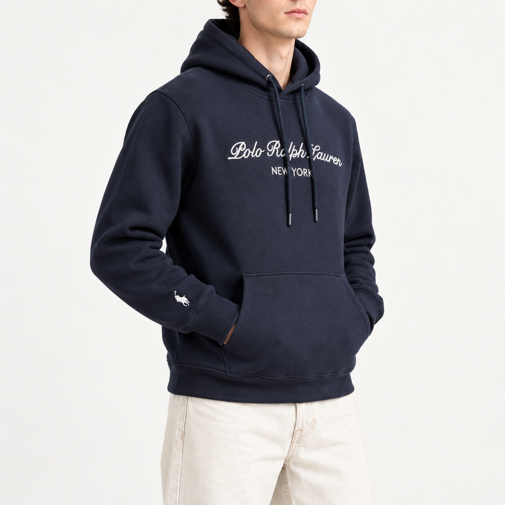 RL — Navy Embroidered Pullover Hoodie — side