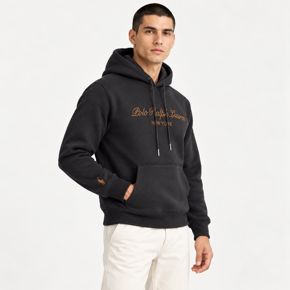RL — Charcoal Bronze-Script Pullover Hoodie — side