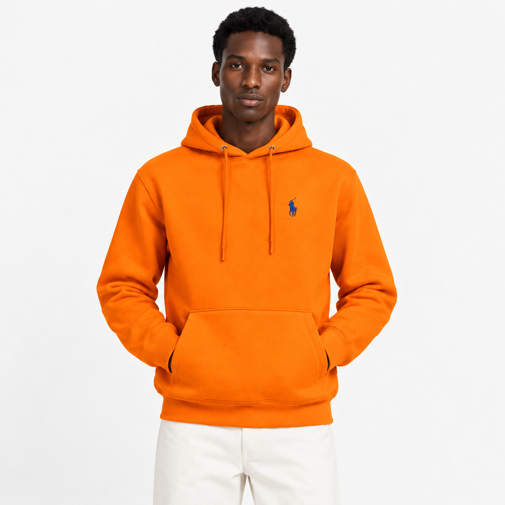 RL — Orange Navy-Emblem Pullover Hoodie — front