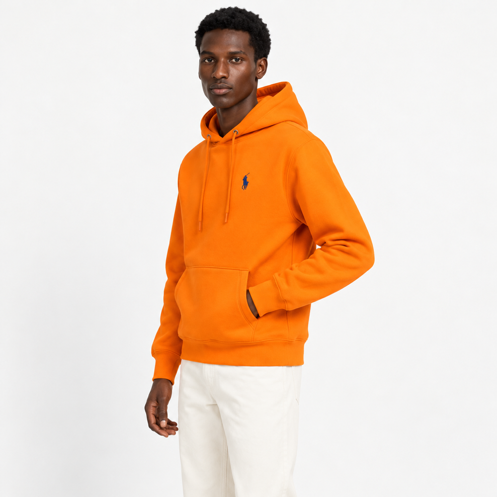 RL — Orange Navy-Emblem Pullover Hoodie — side