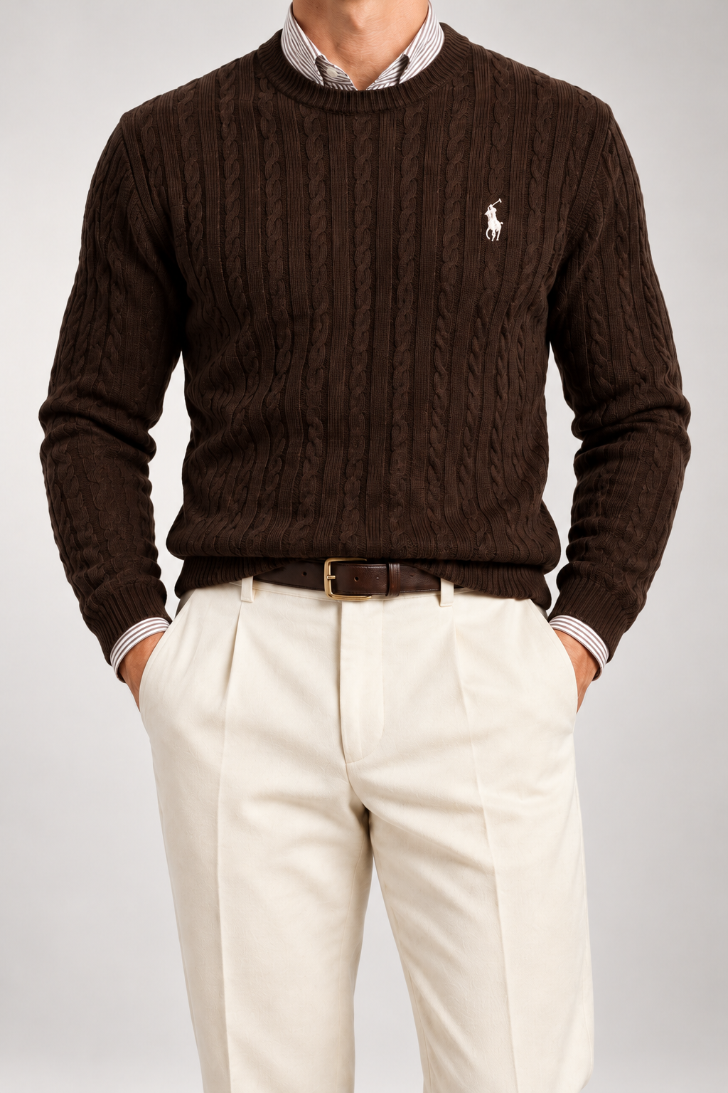 RL — Chocolate-Brown Cable-Knit Crew-Neck Jumper — additional