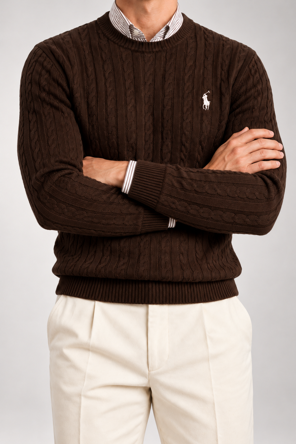 RL — Chocolate-Brown Cable-Knit Crew-Neck Jumper — additional