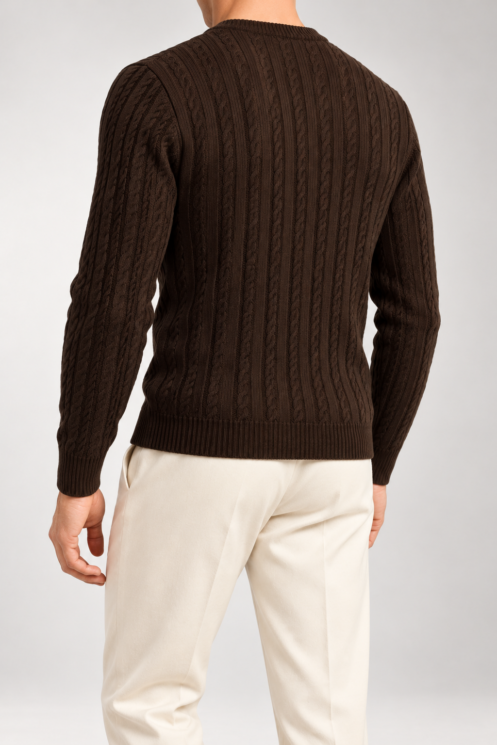 RL — Chocolate-Brown Cable-Knit Crew-Neck Jumper — back