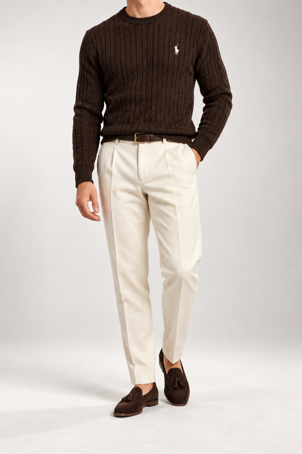 RL — Chocolate-Brown Cable-Knit Crew-Neck Jumper — additional