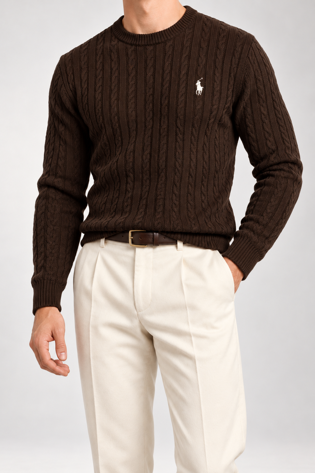 RL — Chocolate-Brown Cable-Knit Crew-Neck Jumper — additional