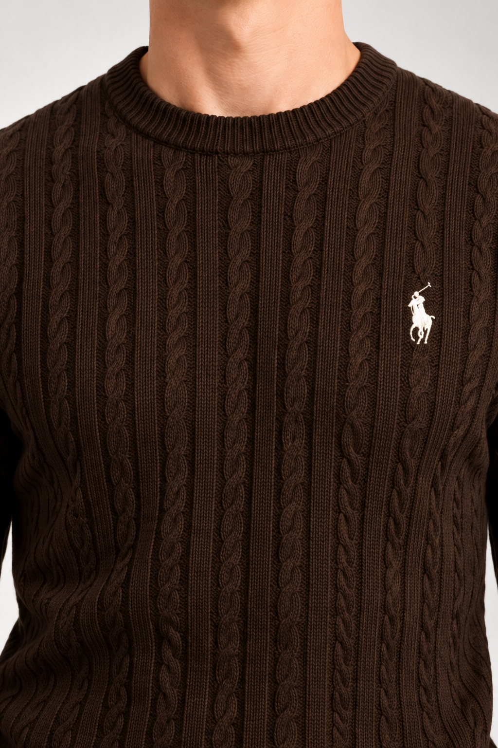 RL — Chocolate-Brown Cable-Knit Crew-Neck Jumper — additional