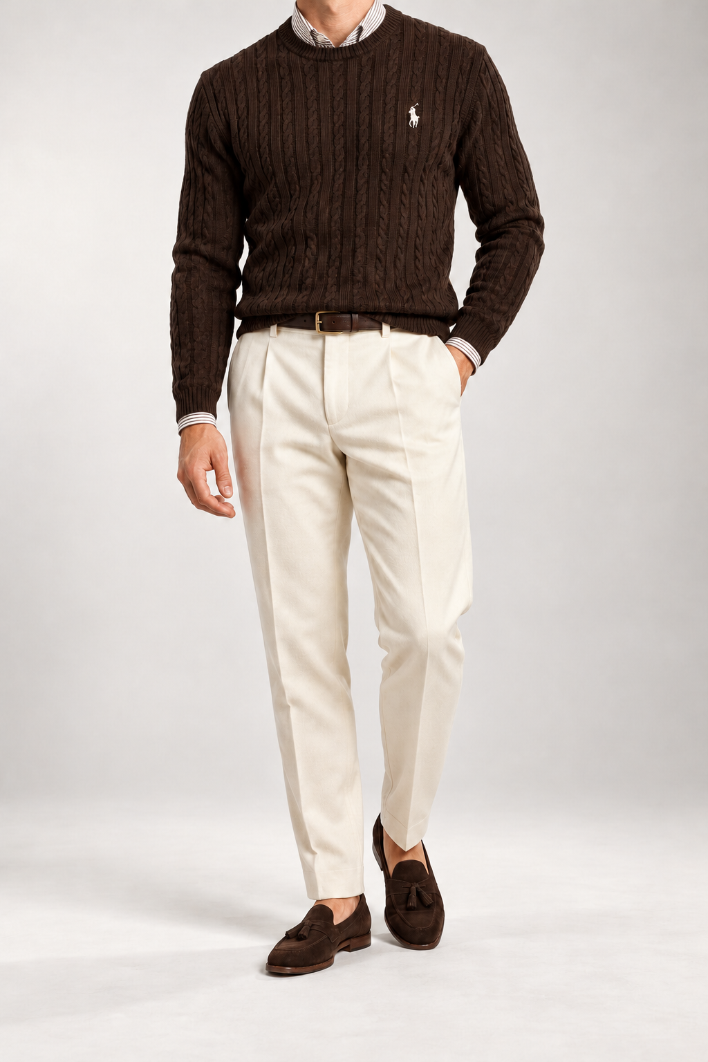 RL — Chocolate-Brown Cable-Knit Crew-Neck Jumper — additional