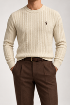 RL — Ivory Cable-Knit Crew-Neck Jumper