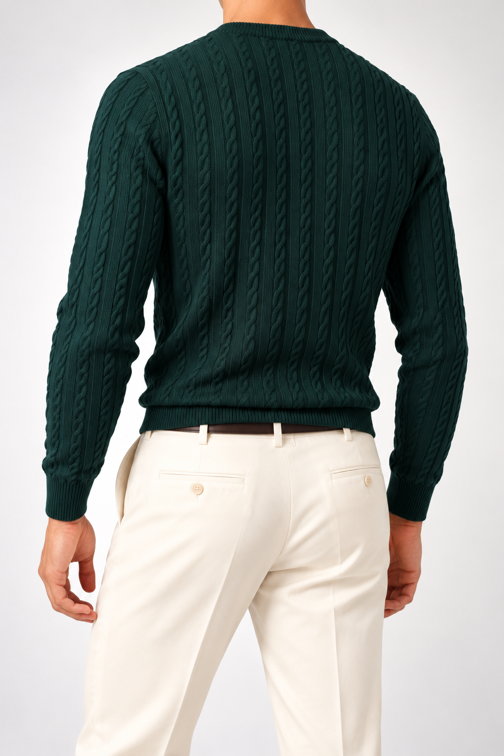 RL — Bottle-Green Cable-Knit Crew-Neck Jumper — back