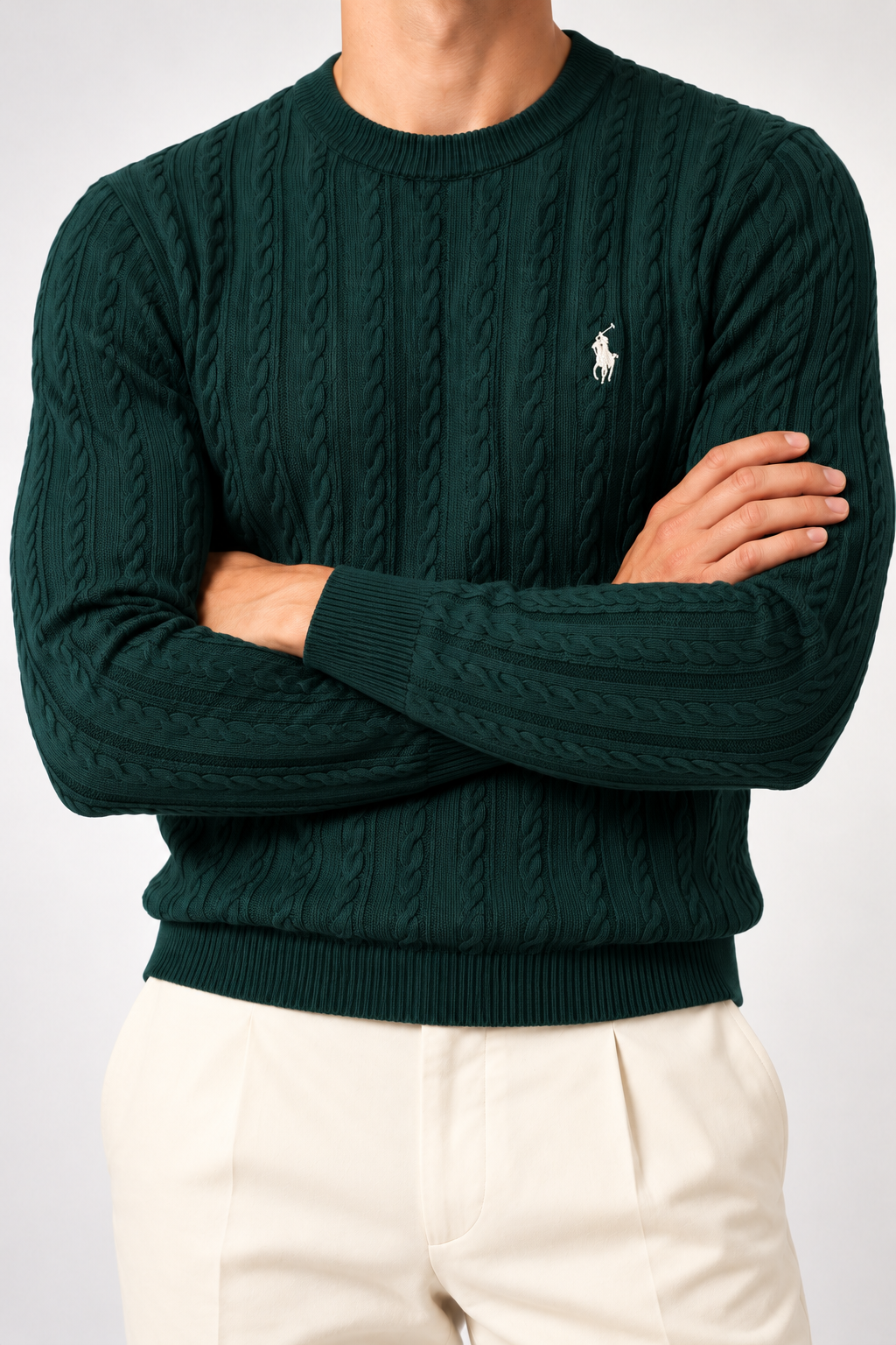 RL — Bottle-Green Cable-Knit Crew-Neck Jumper — additional