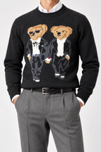 RL — Charcoal Two-Bear Graphic Crew-Neck Jumper