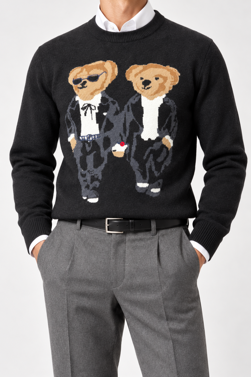 RL — Charcoal Two-Bear Graphic Crew-Neck Jumper — front