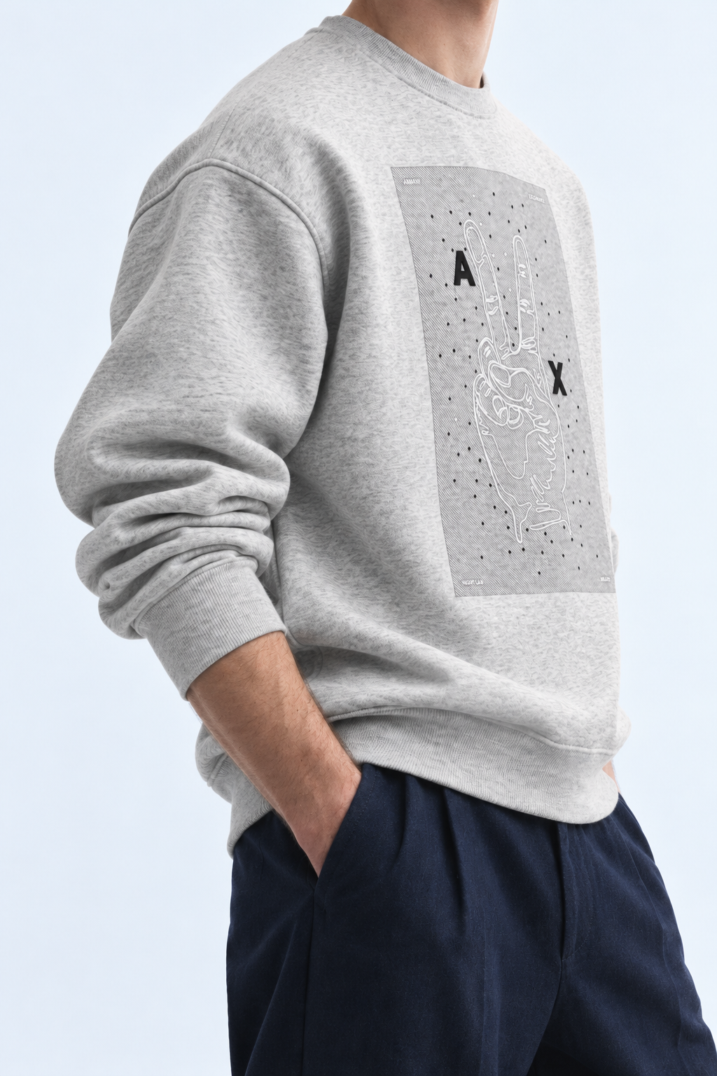 AX — Heather-Grey Peace-Hand Graphic Crew-Neck Sweatshirt — side