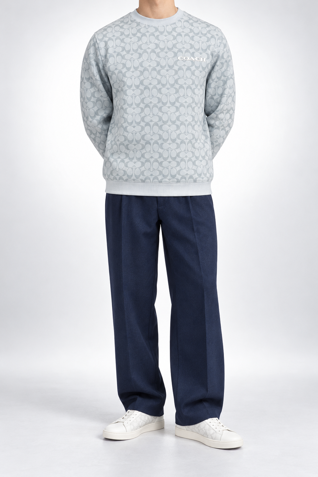 COACH — Ice-Grey Signature-Monogram Crew-Neck Sweatshirt — front