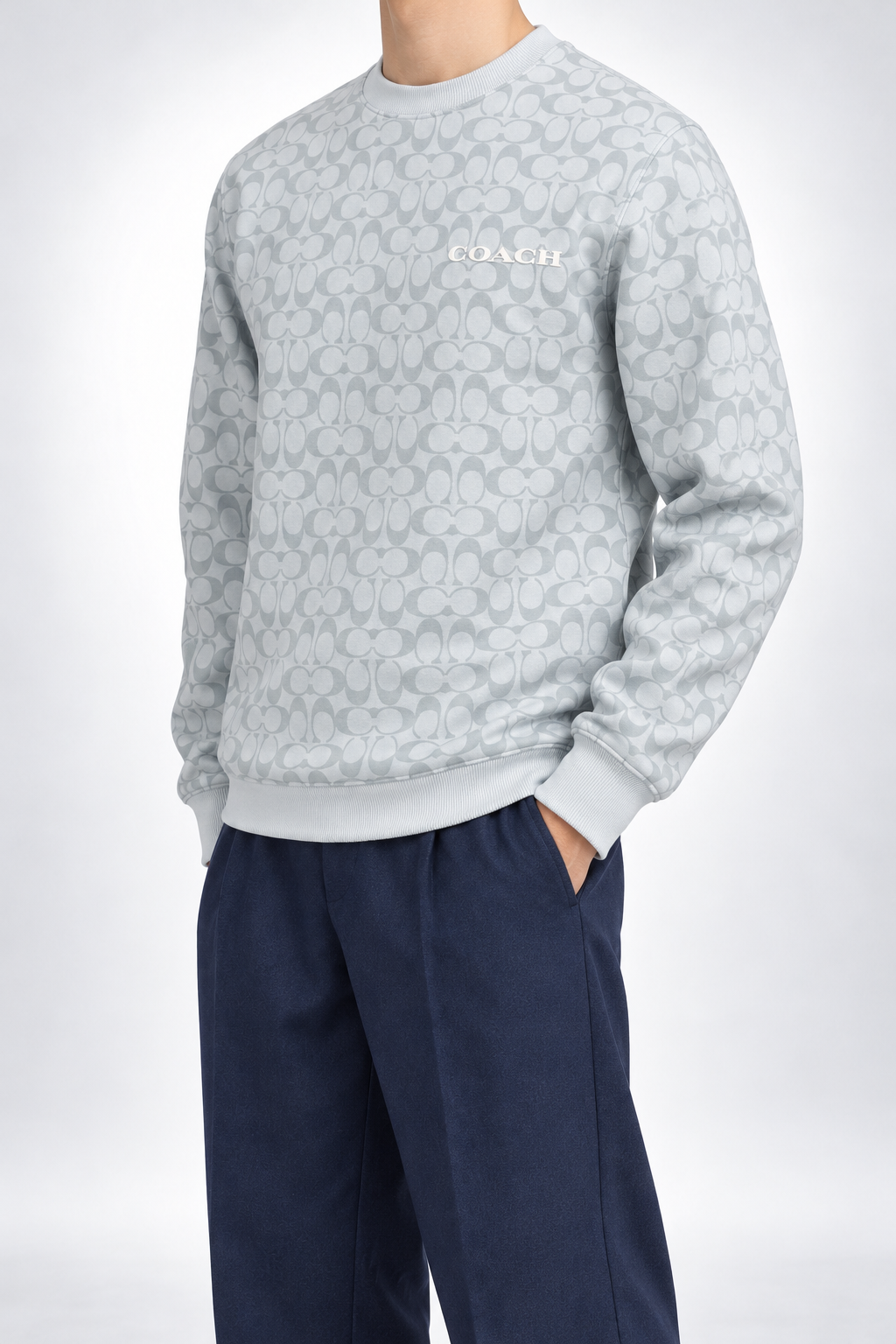 COACH — Ice-Grey Signature-Monogram Crew-Neck Sweatshirt — side