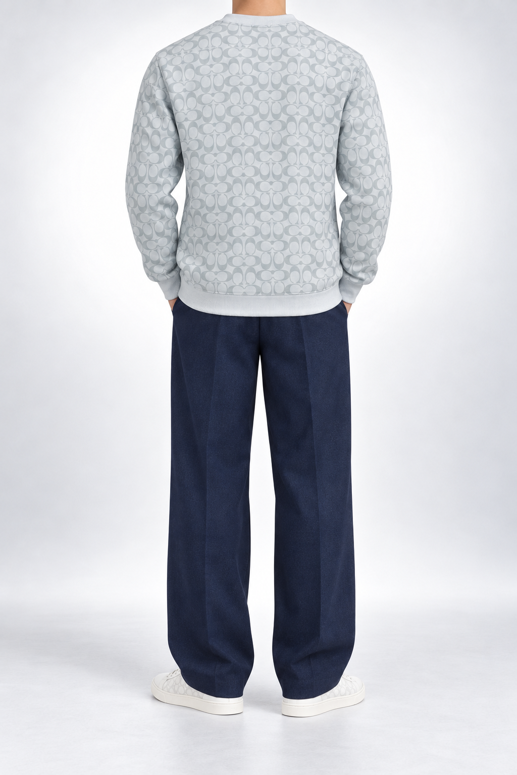 COACH — Ice-Grey Signature-Monogram Crew-Neck Sweatshirt — back