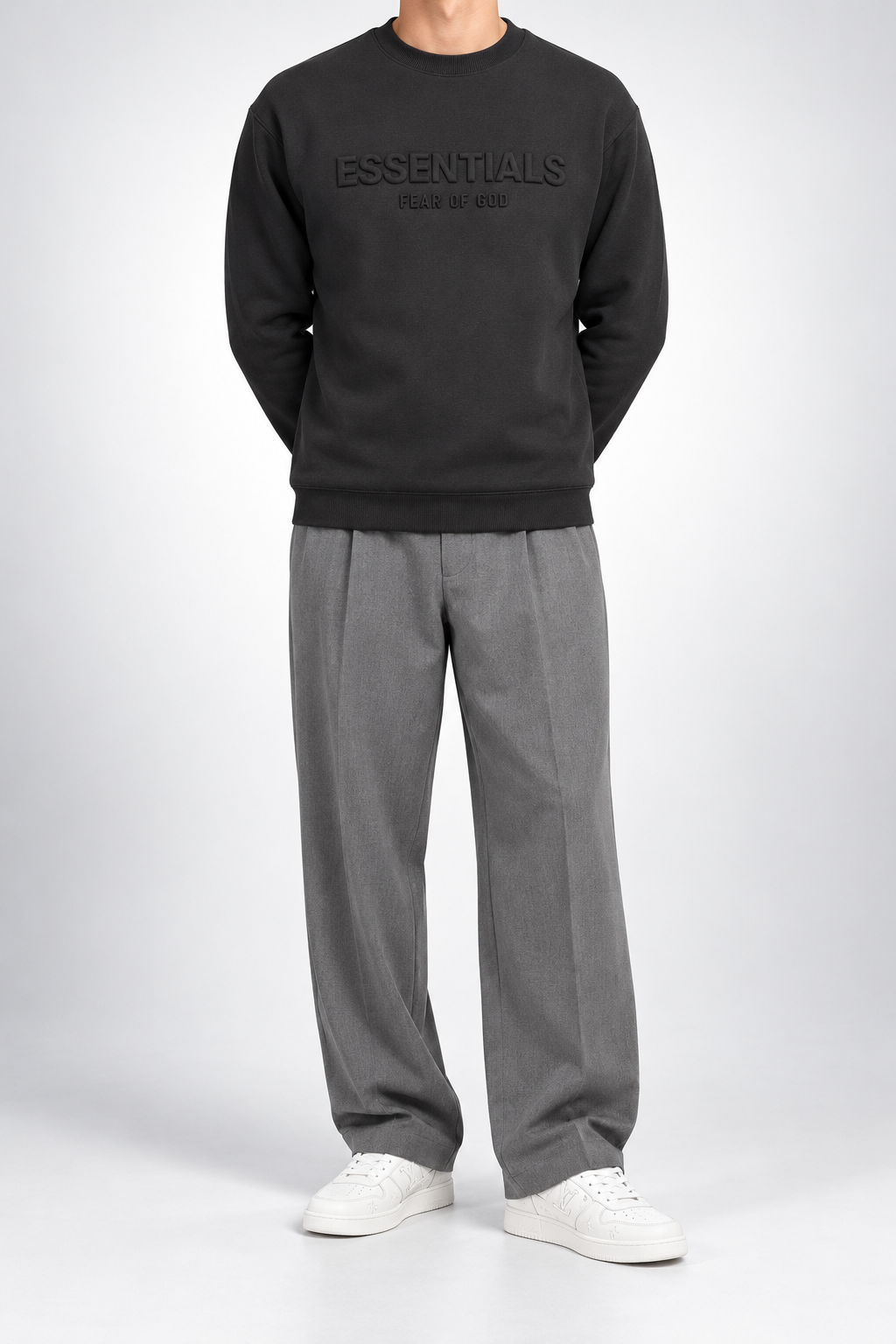 ESSENTIALS — Charcoal Tonal-Logo Sweatshirt — front