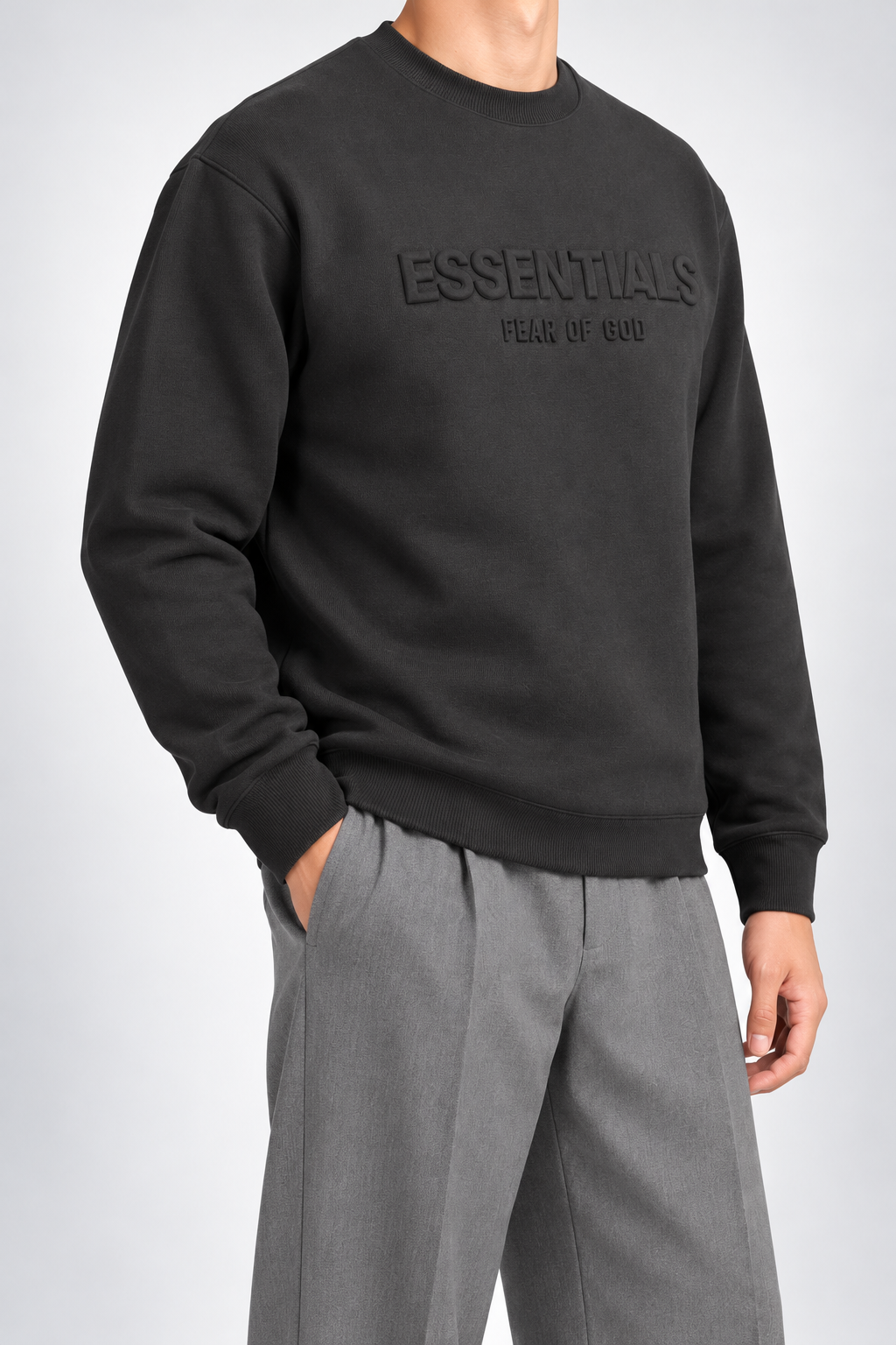 ESSENTIALS — Charcoal Tonal-Logo Sweatshirt — side