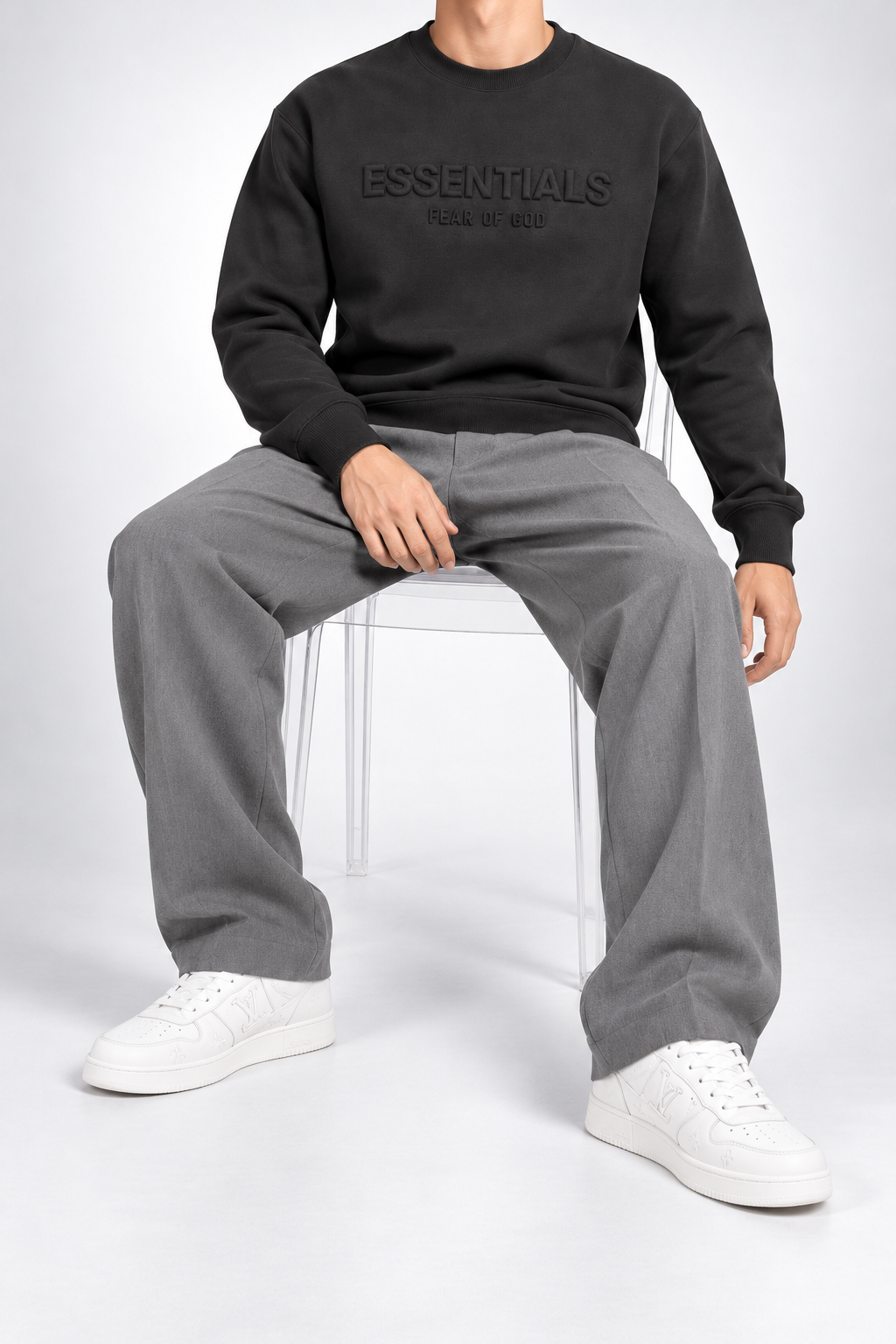 ESSENTIALS — Charcoal Tonal-Logo Sweatshirt — additional