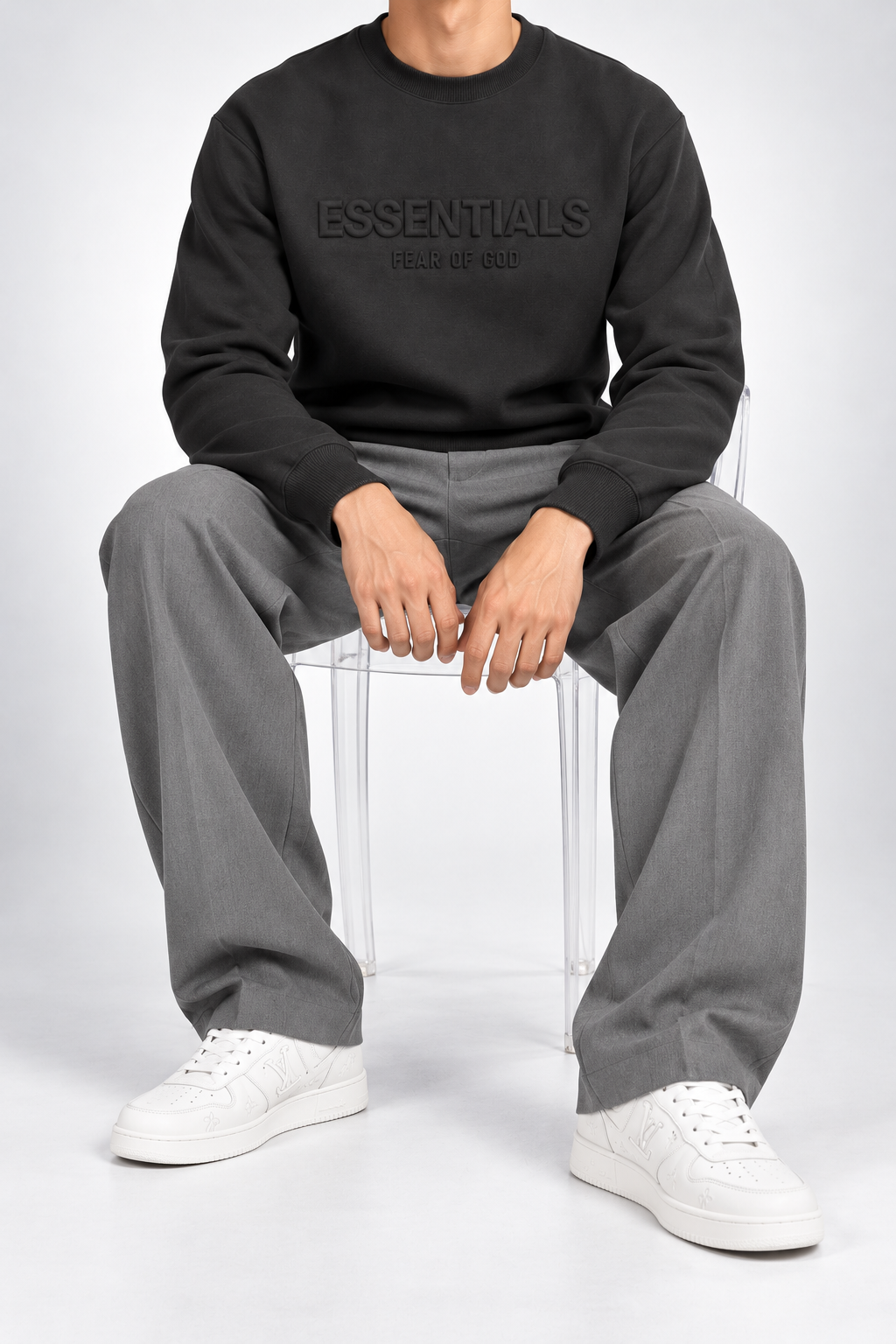 ESSENTIALS — Charcoal Tonal-Logo Sweatshirt — additional