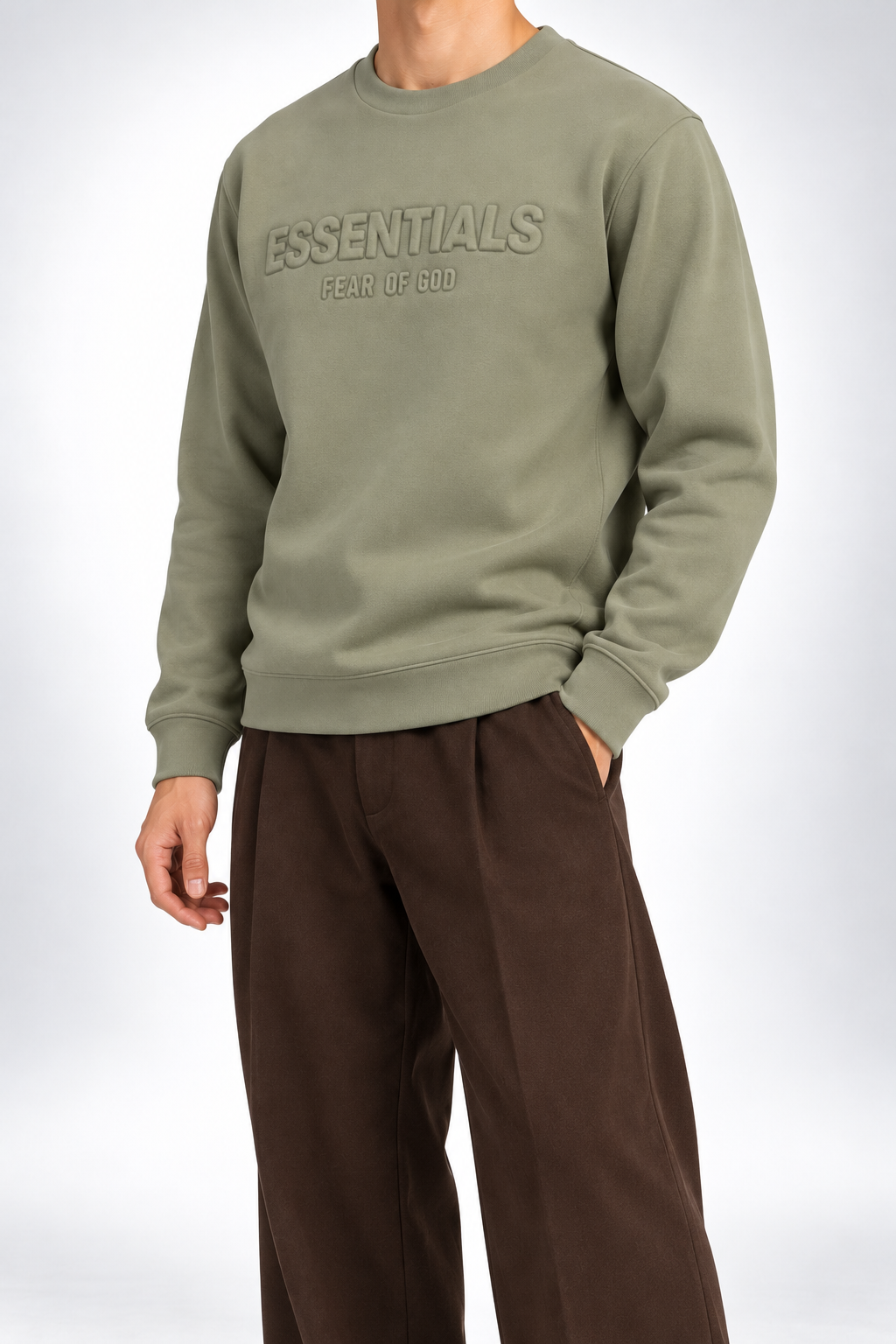 ESSENTIALS — Sage Tonal-Logo Sweatshirt — side
